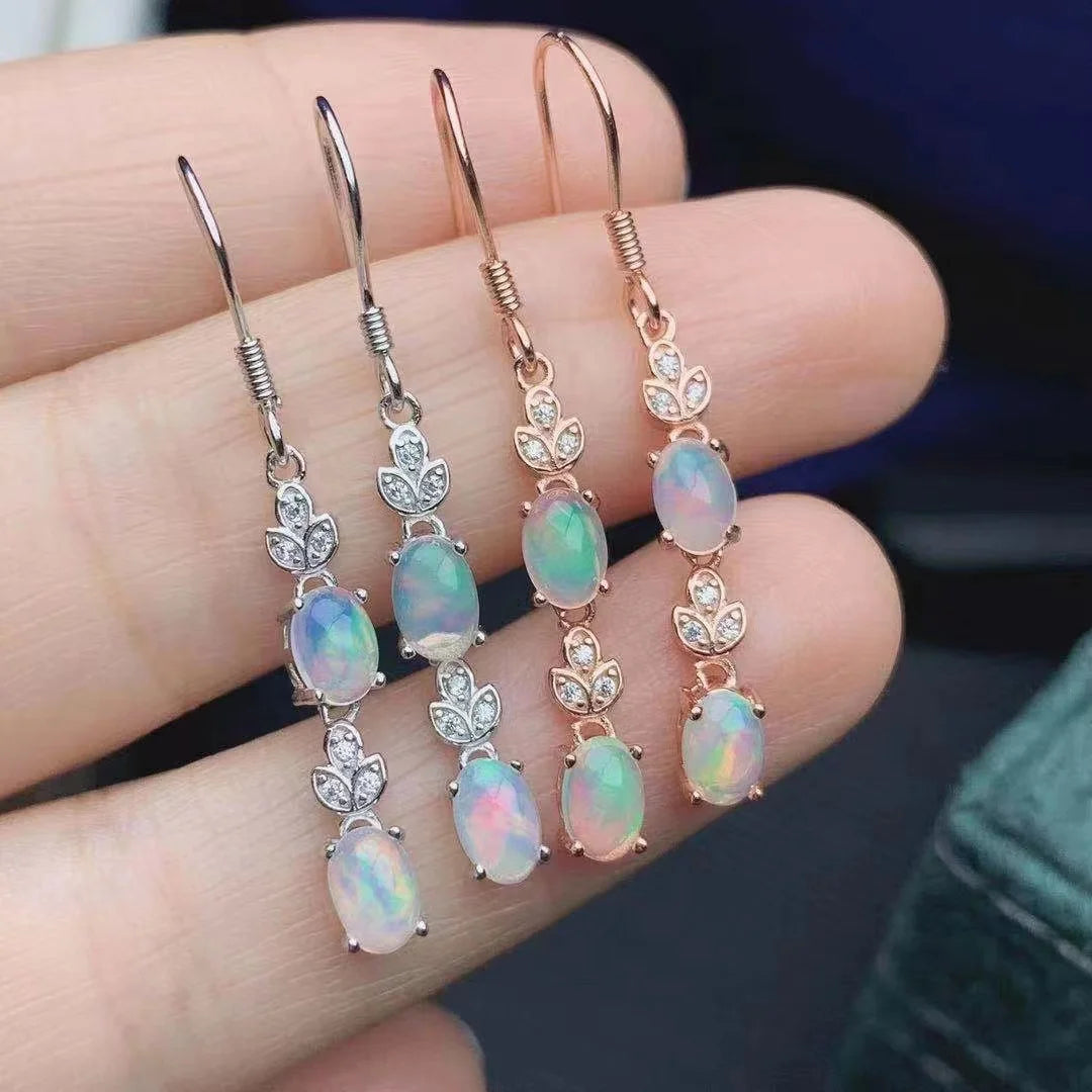 Fashion Custom Classic Gold 925 Sterling Silver 4mm*6mm Oval Cut Natural Opal Stone Earrings Logo for Women Girls Gift Party