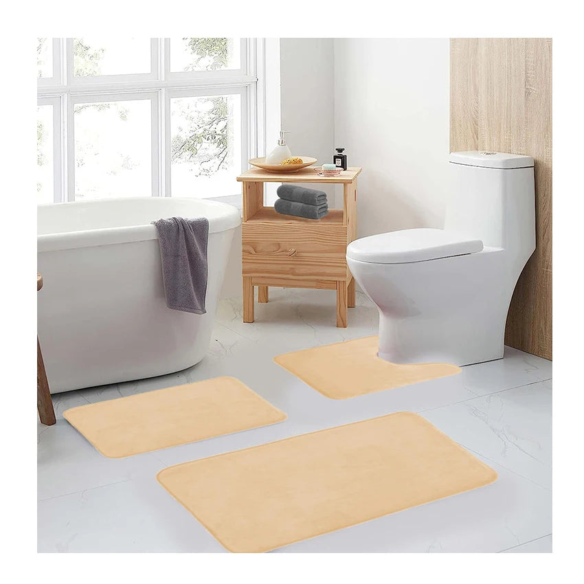 3 Pieces Quickly Dry Ultra Soft Non-Slip Memory Foam Bath Mat Bathroom Rugs Set