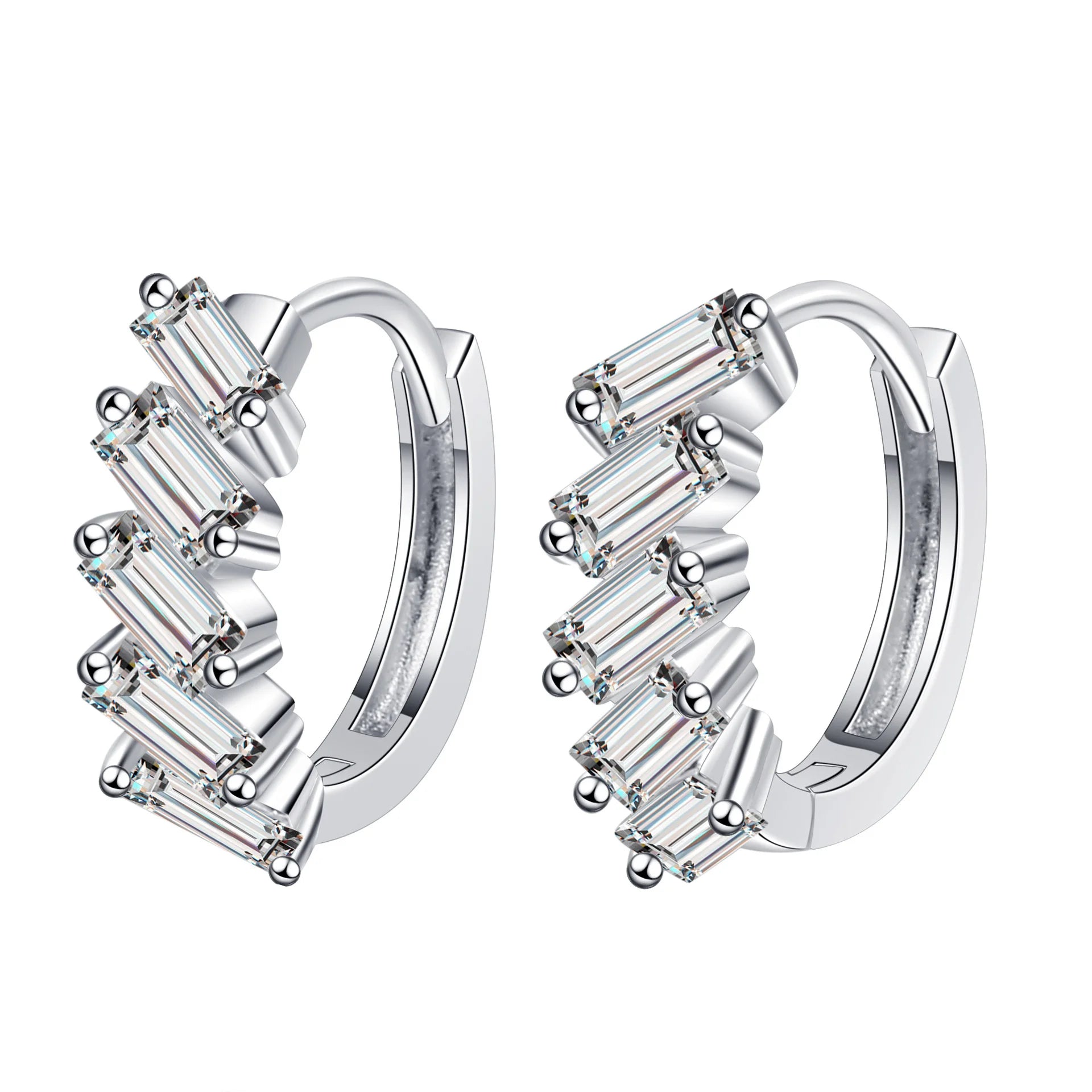 Wholesale Rectangular Stacked Total 1.5Carat Moissanite 925 Sterling Silver Hoop Earrings for Women Romantic Jewelry