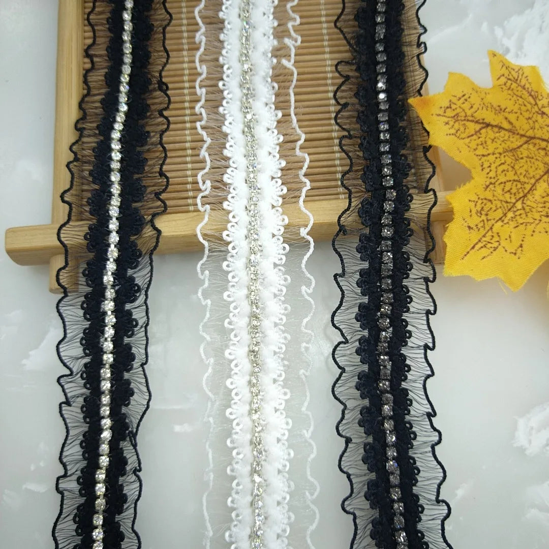 JFL079 Manufacturers Direct Spot Pleated Webbing Elastic Lace Rhinestone Webbing Dress Lace Dress Headwear