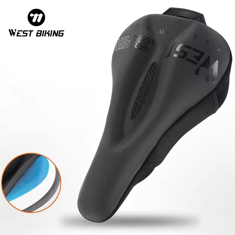 WEST BIKING High Elastic Silicone Saddle Cover Hollow Breathable Anti-Slip Soft Comfortable PVC Leather Cycling Saddle