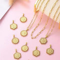 18K Double-Layered Floral Monogram Necklace with Hanging Paper Clip Classic Style Circular Design