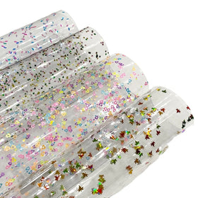 Heart /Star/Dot/Butterfly/Leaves Sequins PVC Clear Transparent Waterproof Plastic Film Roll/Sheet for Curtain/craft