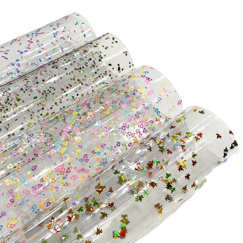 Heart /Star/Dot/Butterfly/Leaves Sequins PVC Clear Transparent Waterproof Plastic Film Roll/Sheet for Curtain/craft MegaBDM