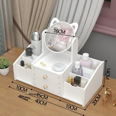 Folding Makeup Drawer with Mirror Organizer Cosmetic Storage Box Desktop Organizer Cosmetic Case