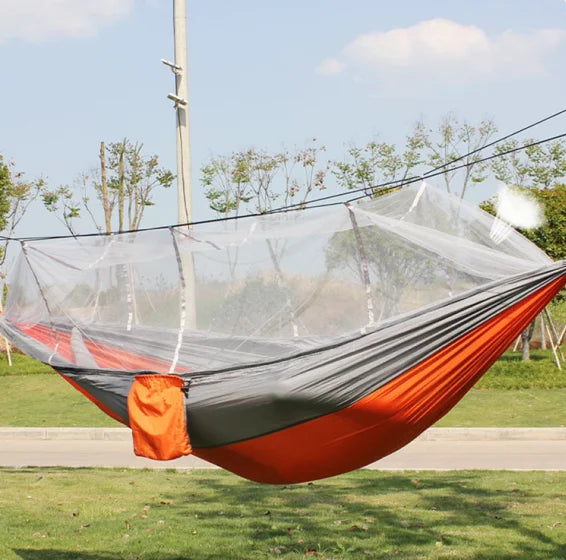 210T Parachute Nylon Lightweight Outdoor Travel Camping Hanging Swing Hammock with Mosquito Net and Rain Fly Tarp for 1-2 Person