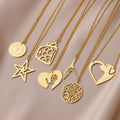 Wholesale Delicate Stainless Steel Necklace Round Heart Pendant Necklace Geometric Hollow Gold Pendant Necklace Gifts for Women