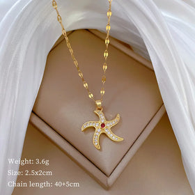 Tarnish Free Gold Plated No Fade Necklace for Women Full Zircon Star Geometric Stainless Steel Clavicle Chain Necklace