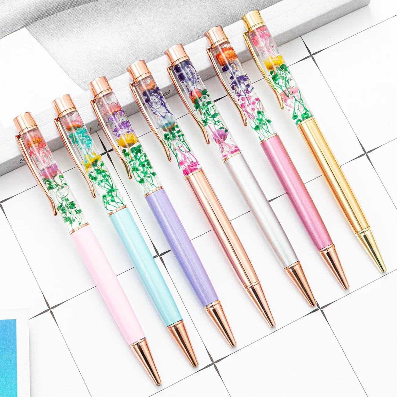 New Design Liquid Floral Ballpoint Pen Herbarium Dried Flower Metal Unique Pen Office School Stationery Supplies Graduation Gift