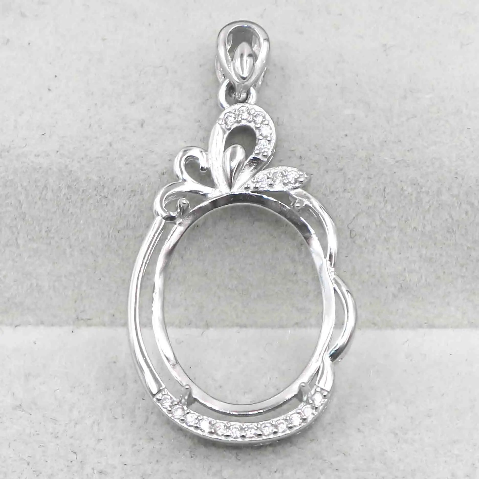 Sterling Silver 13*17mm Semi Mount Pendant Empty Frame Blank Support Setting S925 Base Holder Without Center Stone for DIY Inlay