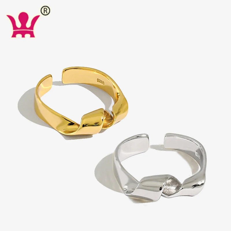 S925 Sterling Silver Open Ring Ins Minimalist Smooth Face Twist Hiphop Jewelry Ladies Open Adjust Wedding Rings Women