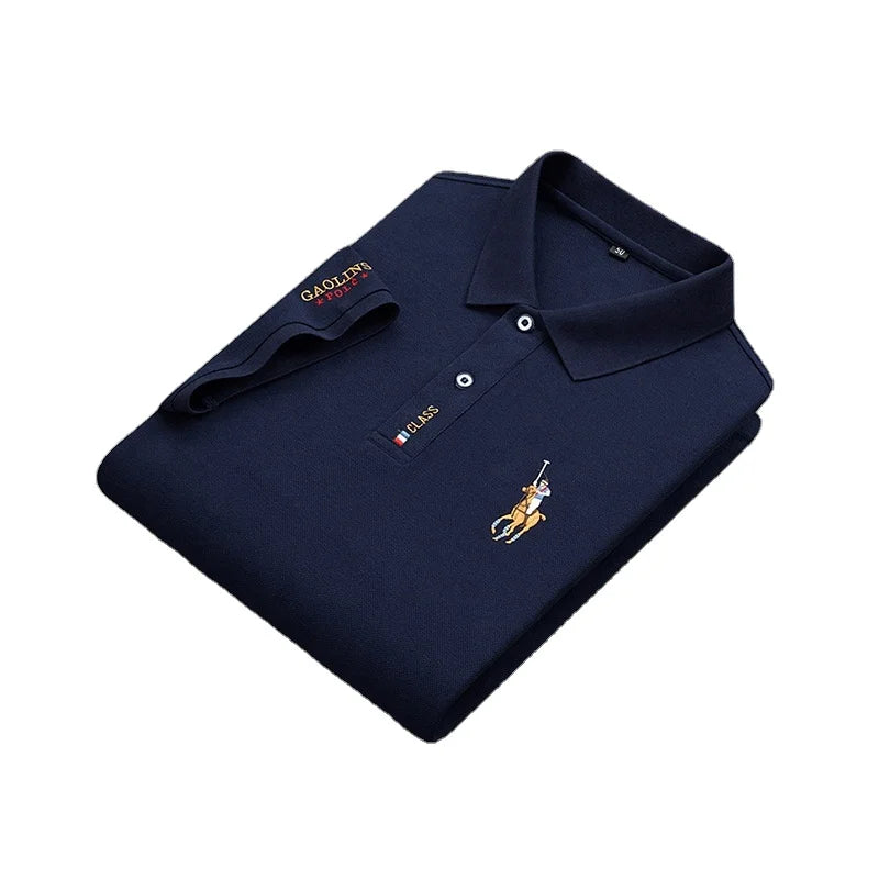 Customised Cotton Shirts Navy Short Sleeve  Set Man's Golf Baju T-Shirts Logo Printing Short Length Knitted Fabric