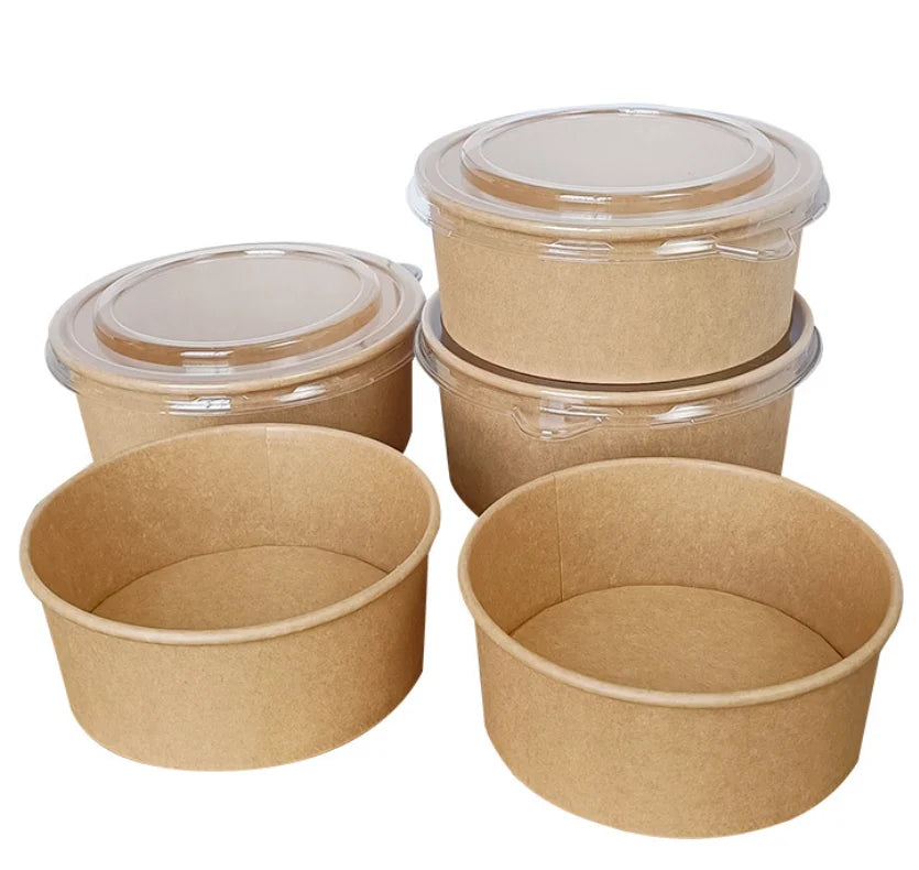 Customizable Disposable Waterproof and Oilproof Kraft Salad Paper Bowl Box