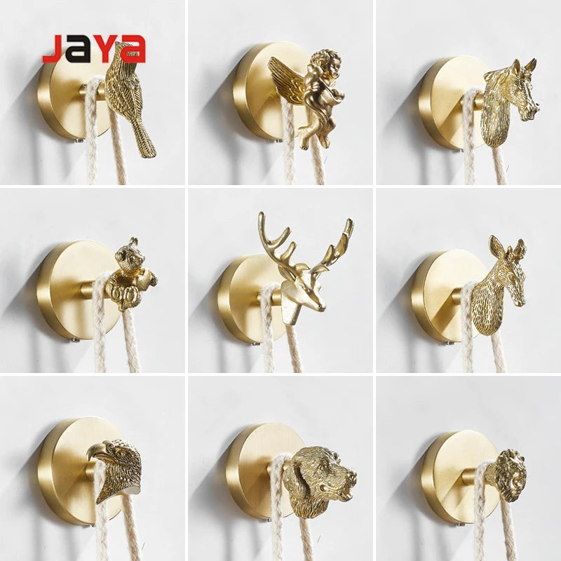 JAYA  Best Seller Brass Bathroom Indoor Kitchen Hallway  Clothes Wall Hangings Row Adhesive Hooks