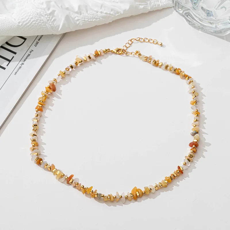 Shescity Trendy Fashion Vacation Style Designer Necklace Bracelet Natural Stone Material Elegant Cute Jewelry Set for Summer