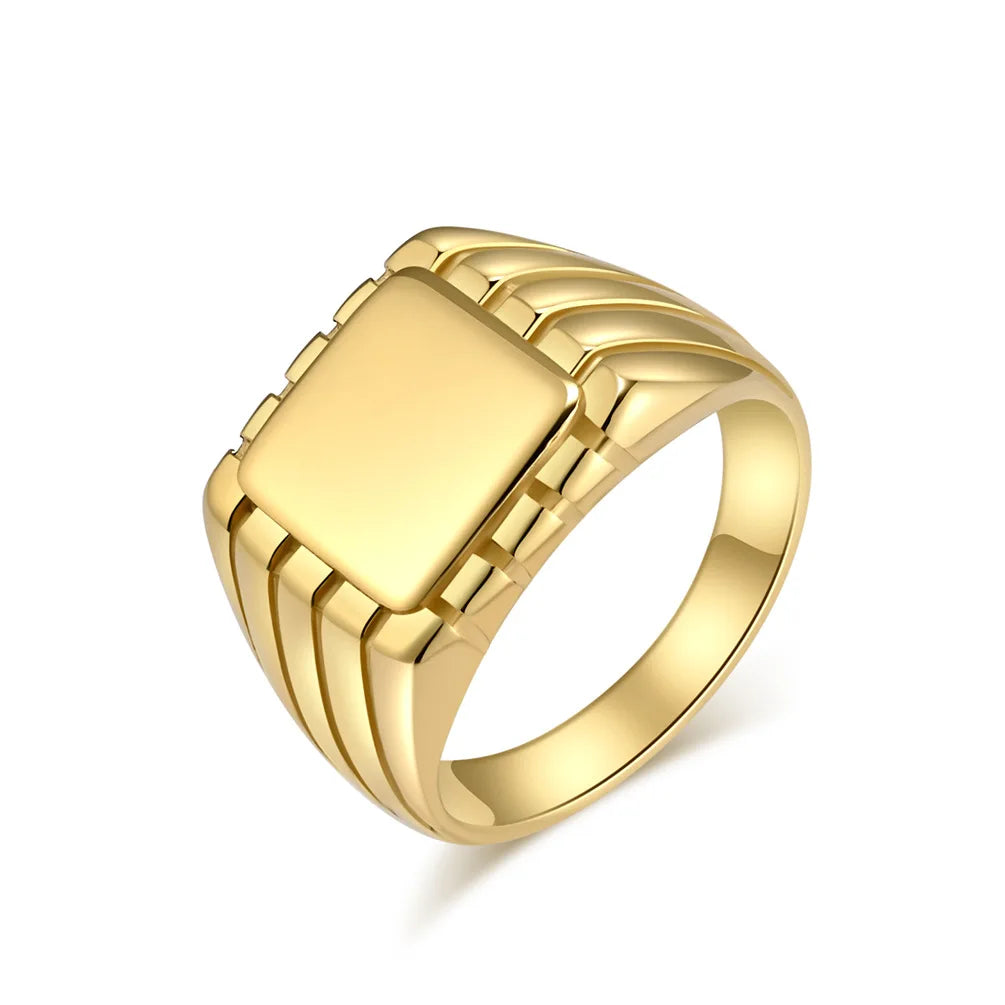 Beimai OEM Ring Popular Fashion Simple Smooth square Seal Waterproof Stainless Steel Men's Ring