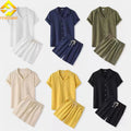 Custom Men's Summer Short Sleeve Cotton and Linen Shorts Set Casual Outerwear Two Piece Wear