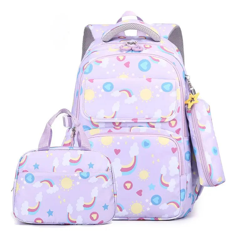 3-piece Set Waterproof Candy-Colored Oxford Material Schoolbag Zipper Closure for Elementary Girl Schoolbag