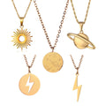 Lightning Bolt Necklace Thunder Minimalist Pendant Saturn Planet Necklace Stylish Collarbone Jewelry Sun Charm Necklace Men Gift
