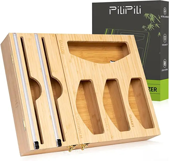 JUNJI Wholesale Kitchen Drawer Organizer for Gallon Quart Ziplock Bag Organizer with Wrap Dispenser
