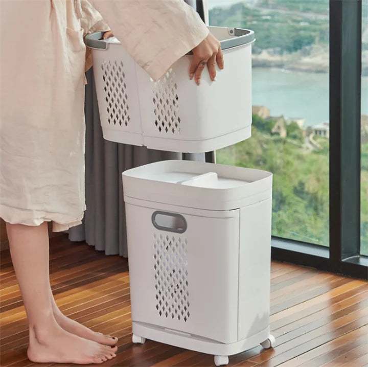 Bathroom Cart Rack Laundry Dirty Clothes Basket with WheelsSplittable Removable Household Classification Thickened Storage Rack