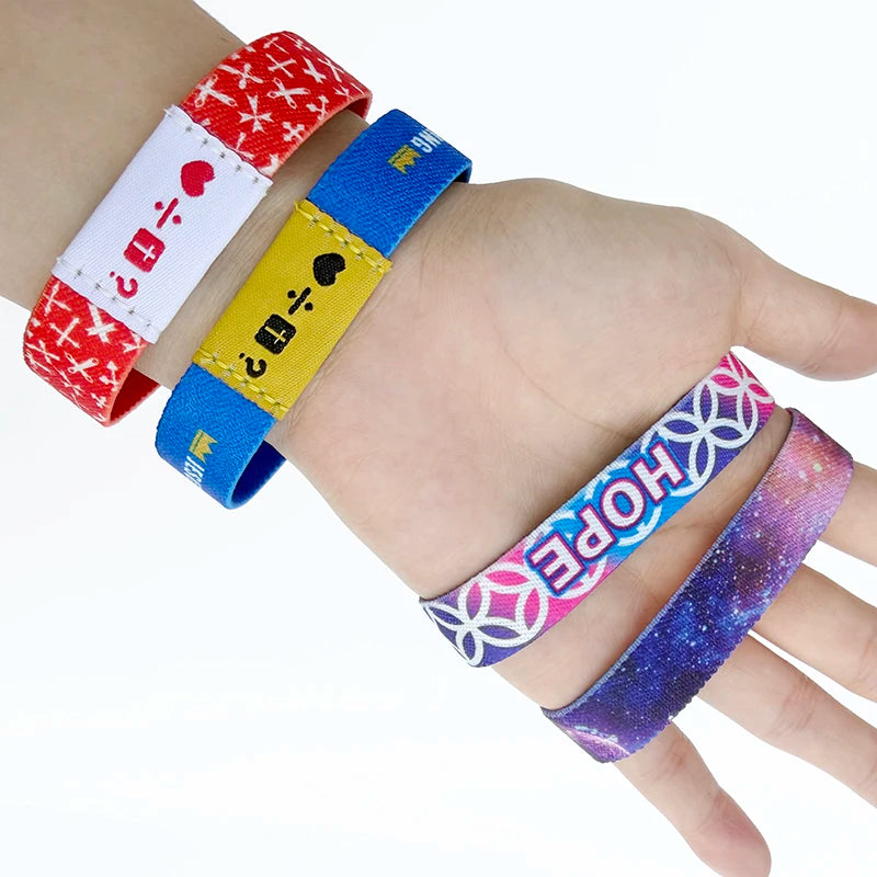 Custom RFID Festival Woven Wristbands Reversible NFC Elastic Fabric Bracelet Wristband