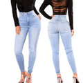 Women's Light Color Stretch Pencil Jeans Light Blue Denim Pants Slim Fit Trendy Bottoms