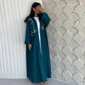 New Luxury Handmade Dubai Teal Modest Robe Muslim Women Floral Embroidery Design