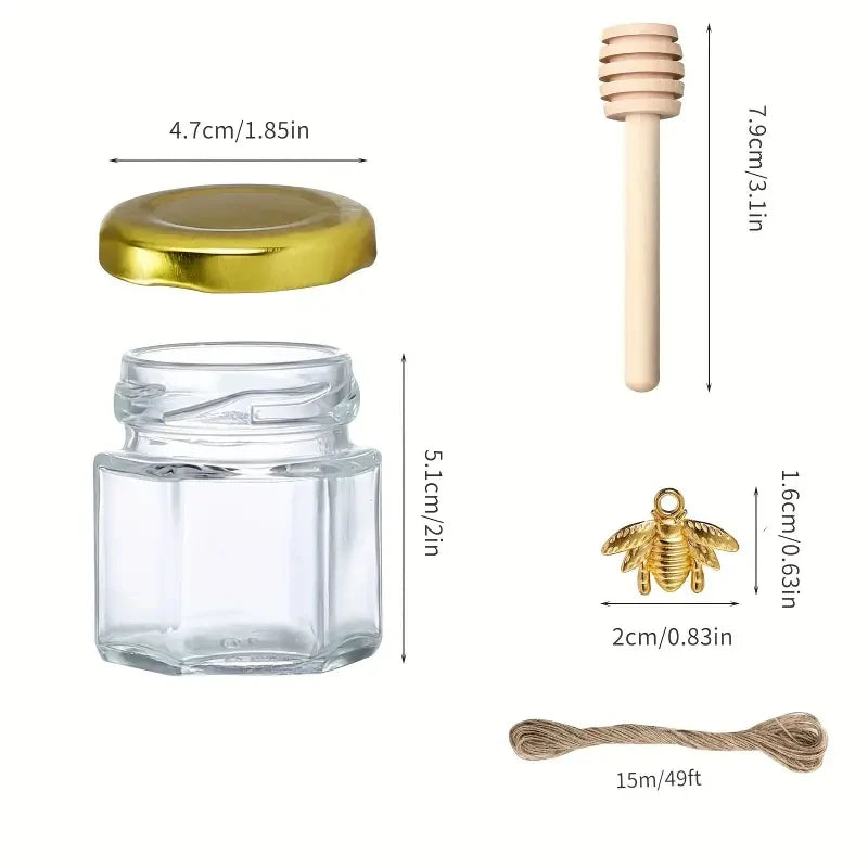 Hot Sale 45ML Hexagonal Transparent Jam Glass Bottle  Honey Glass Jar With Dipper for Wedding Honey Glass Bottle