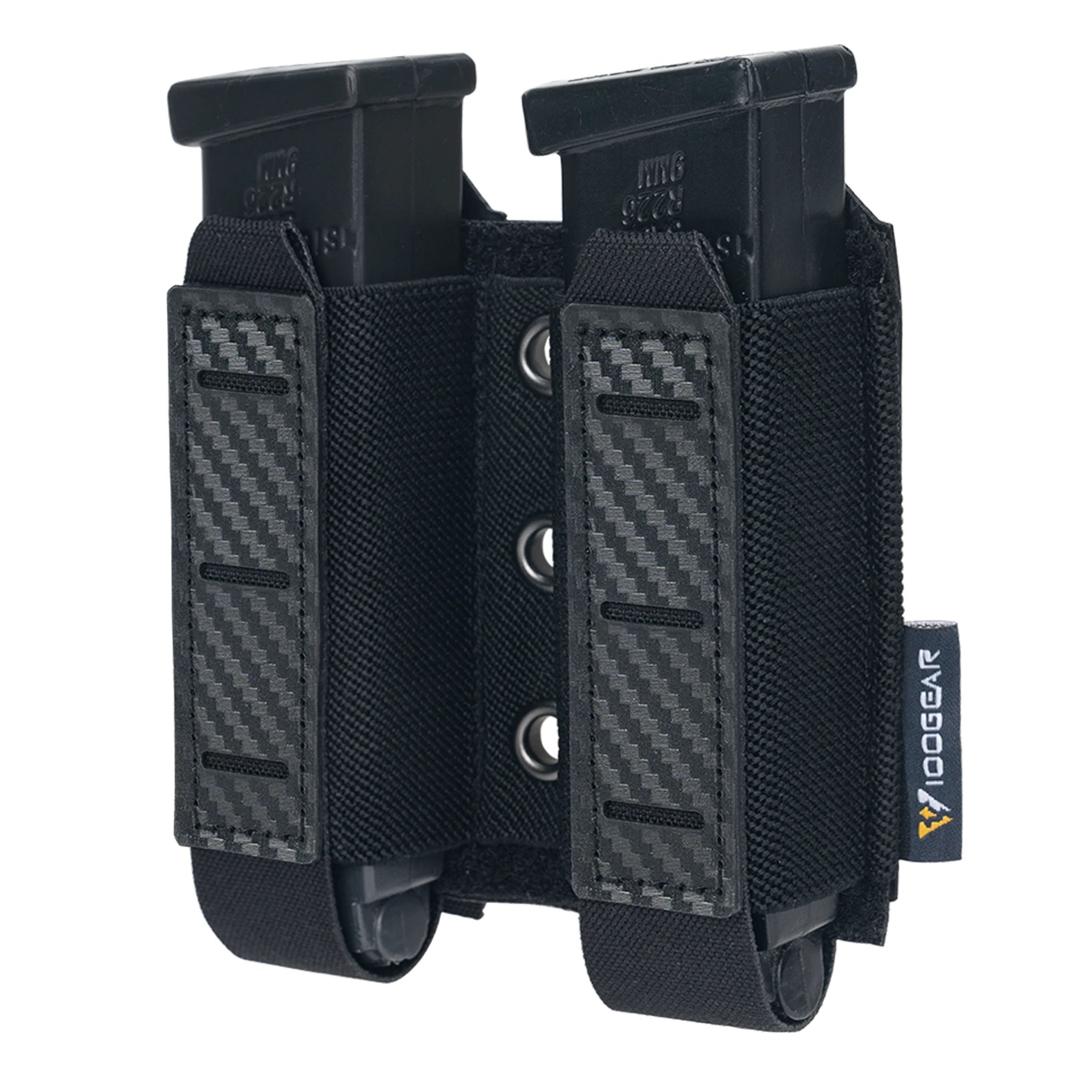 IDOGEAR Carbon Fiber 500D Nylon Black Tactical Double Mag Pouch Molle Tactical Magazine Pouch for 9mm Mags