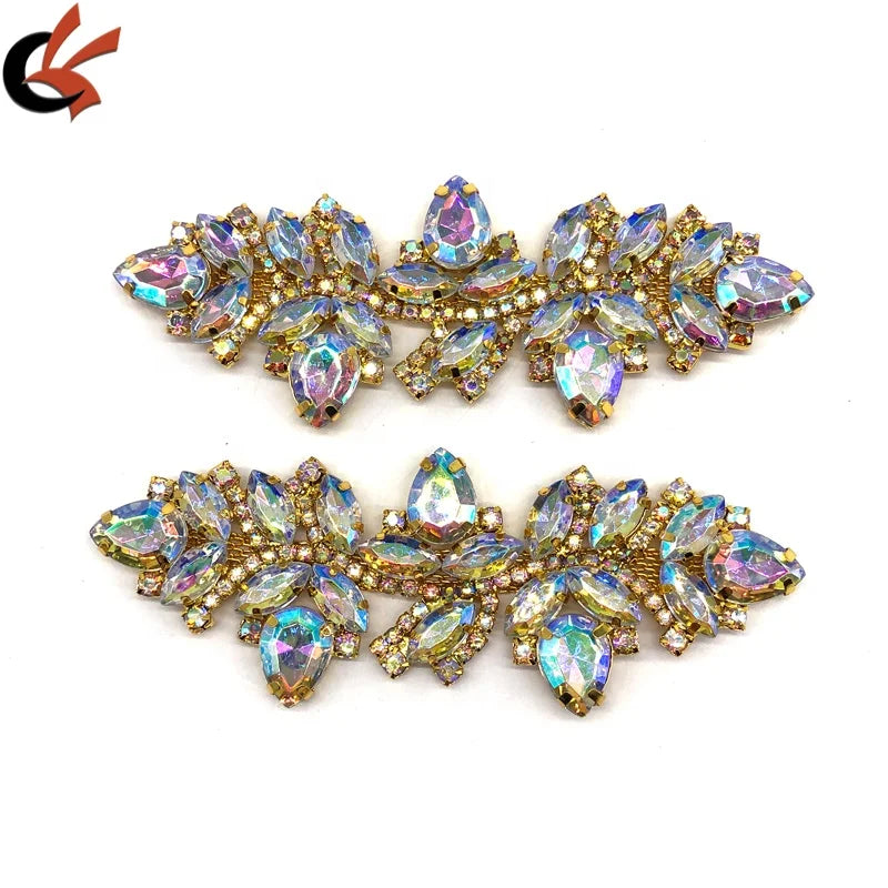 Gold Base AB Crystals Decorative Shoes Dress Appliques Unique Sparkling Sewing Rhinestone Designs Other Clothing Accessories