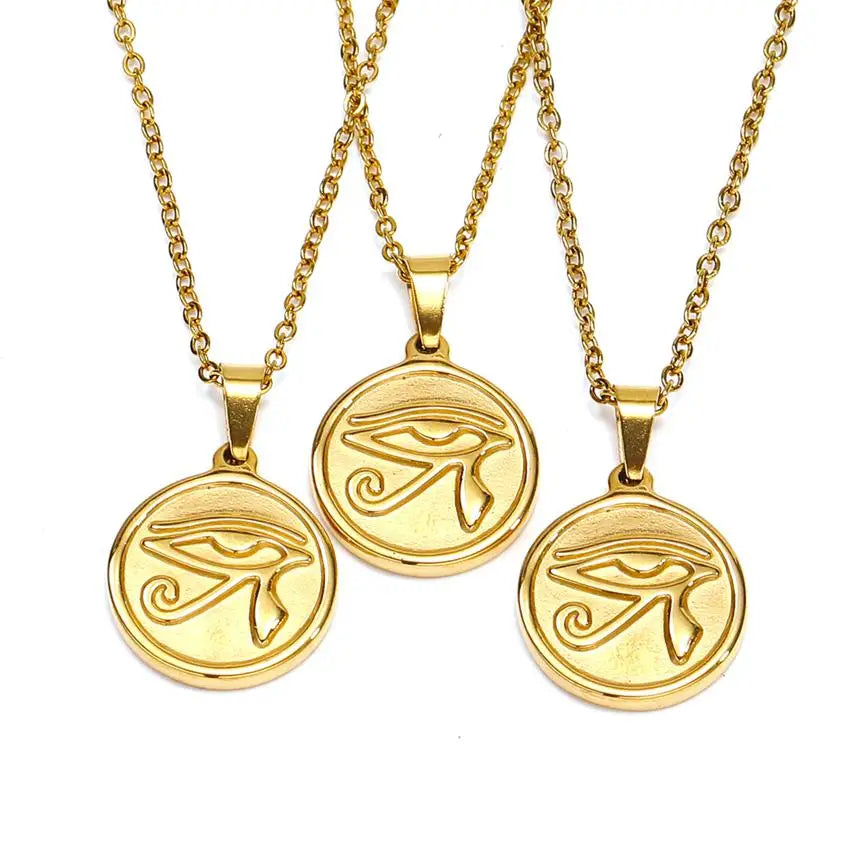 Hot Selling Minimalist Stainless Steel Ra Eye Pendant Fashionable Gold-Plated Horus Eye Necklace for Protection Link Chain