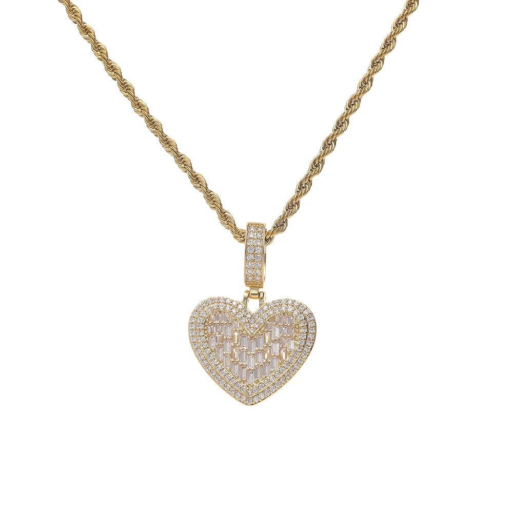 CN429 Brass Micro Pave Zircon Heart Pendant Iced Out CZ Necklace Hip Hop Jewelry