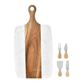 Handmade Marble Acacia Wood Stainless Steel Cheese Cutting Board 4-Piece Cheese Knife Set Sustainable Luxury Charcuterie Serving MegaBDM