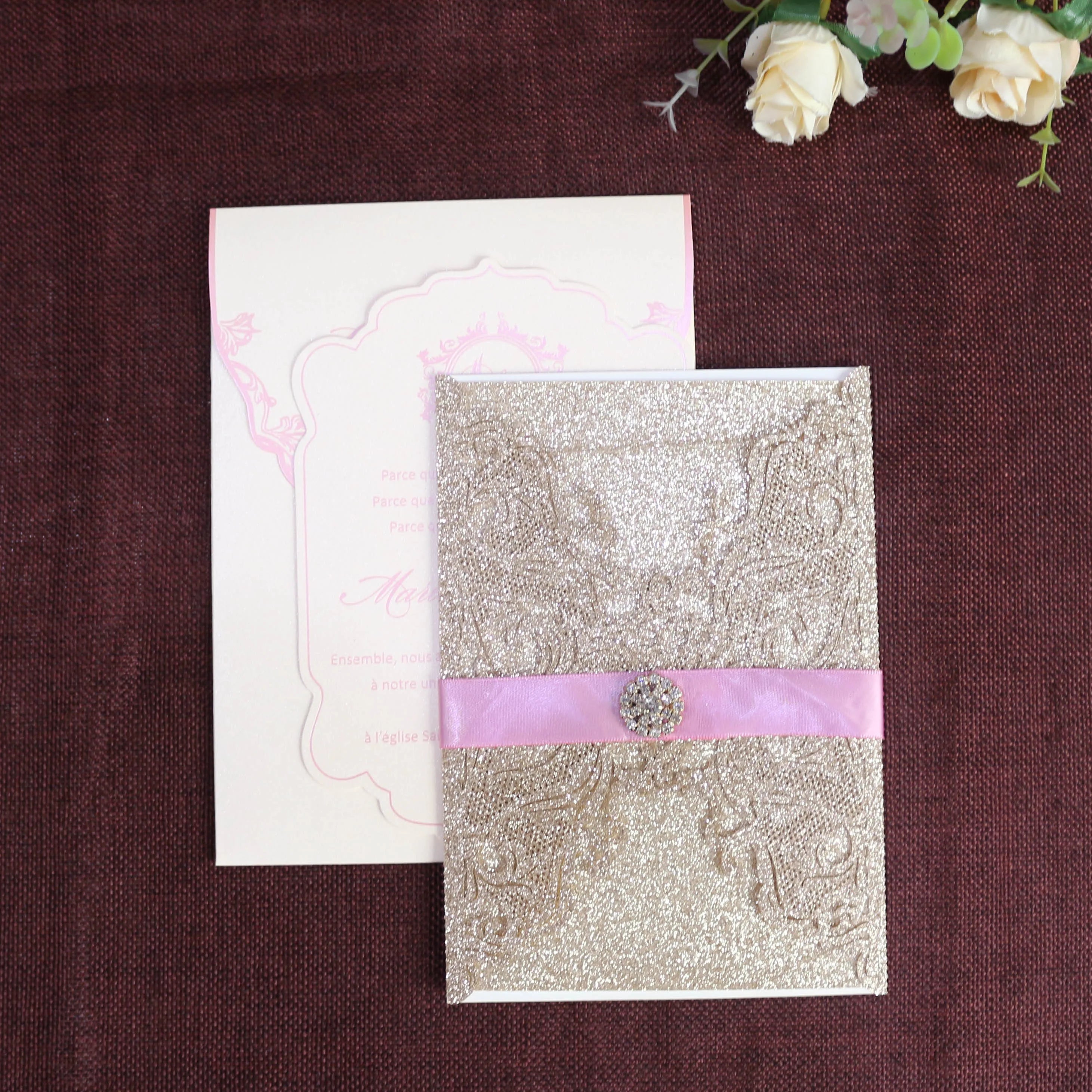 Custom Laser Cut Wedding and Birthday Invitations Glitter Paper Cover with Rose Foil Anime and Music Style for Souvenirs