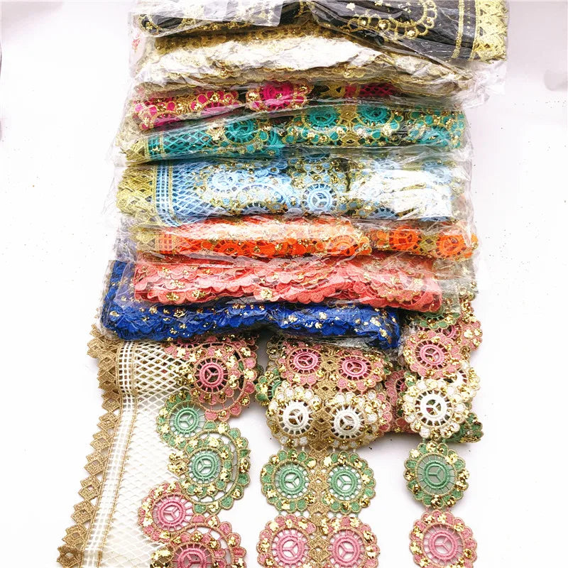 African Lace Trim  Flower Border Trim Dress Trimming Polyester Satin Lace Tirm for Garment