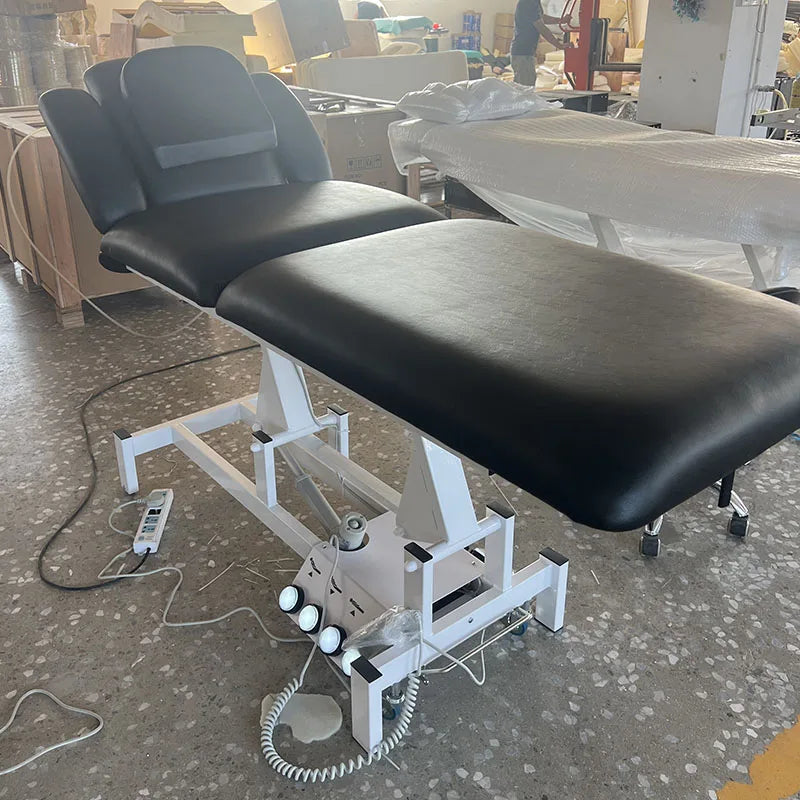Height Adjustable Electric Physical Therapy Bed with Remote Control & Metal Base on 2 Castors