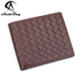 Andong Simple Oil Wax Genuine Cow Leather Wallet for Men Woven Pattern Wallets Cowhide Casual Purse Card Holder