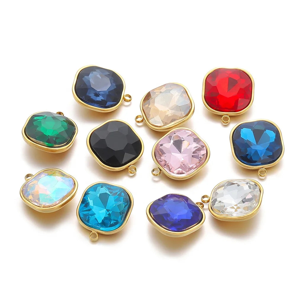 5pcs Stainless Steel 14*16mm Square Gemstone Charm Pendants for DIY Necklace Findings Accessories Jewelry