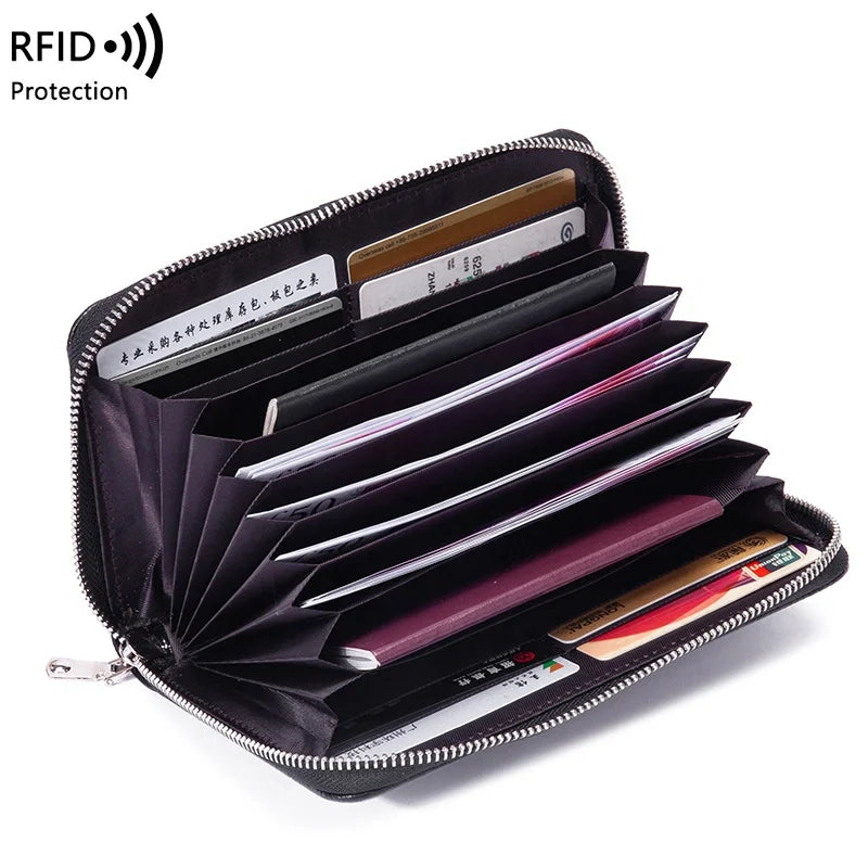 2025 Minimalist Cowhide Genuine Leather Ladies Wallet Long Carteras Mujer Zipper Multifunction Card Holder Rfid Wallet Women