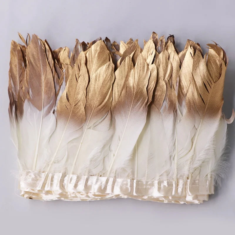 Hot Selling White Gold Goose Feathers Trim Dyed Pattern Sewing Crafts Costumes Decoration Wholesale MegaBDM