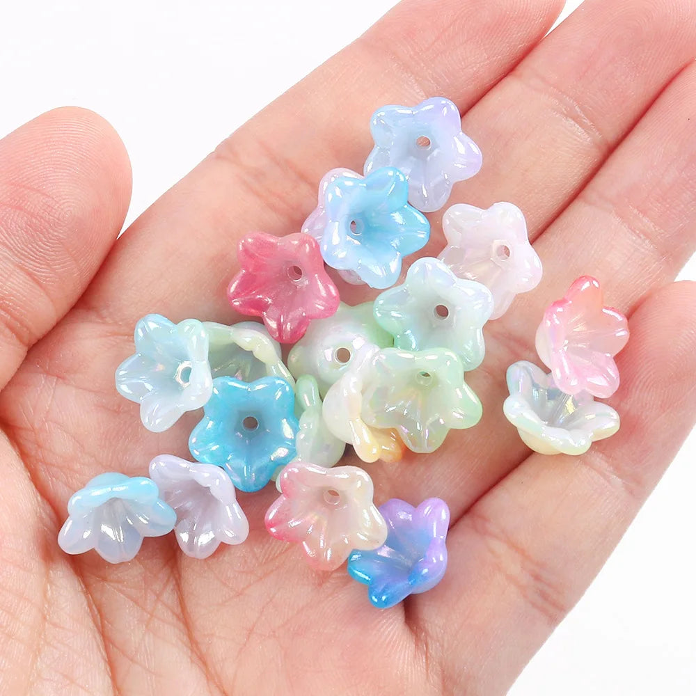 50pcs 6*12mm Two color Fashion Beauty Beads Muti Colours Flower Diy Beads Handmade DIY Crystal Loose Beads Accessories