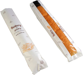 Grease Proof Kraft Baguette Bread Packaging Paper Bag with Window Flexo Printed Recyclable for Exhibition & Supermarket Use