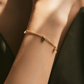 Fashion Jewelry 925 Sterling Silver Bracelets Round White Green Emerald Zircon Drop Diamond Gold Plated Bracelets for Women
