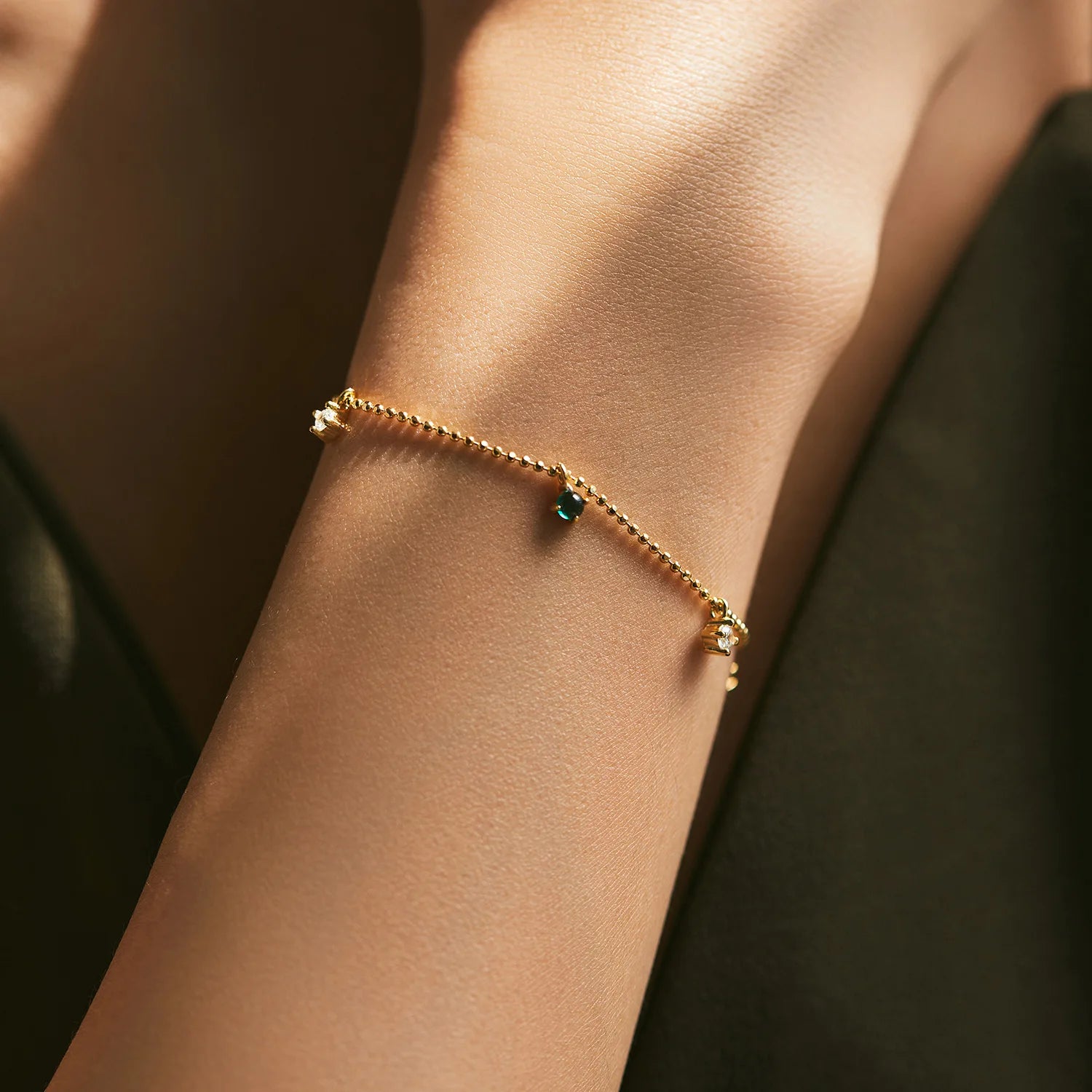 Fashion Jewelry 925 Sterling Silver Bracelets Round White Green Emerald Zircon Drop Diamond Gold Plated Bracelets for Women