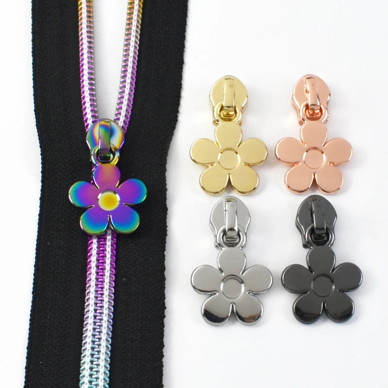 Meetee ZT199 DIY Sewing Small Flower Zipper 5# Nylon Auto-Lock Alloy Zip Pull Luggage Garment Customizable Bag Accessories