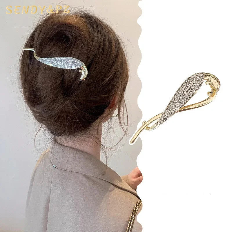 Korean Fashion Women Hairpin Senior Sense Temperament Alloy Pearl Rhinestone Ponytail Hair Clip for Women
