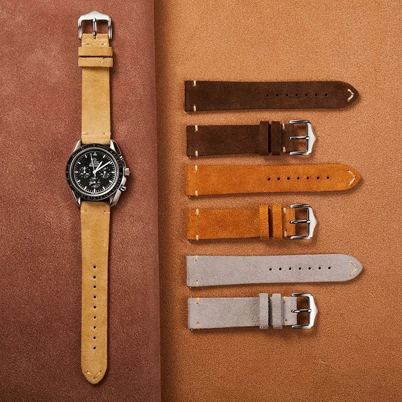 2023 new suede strap with leather top layer frosted cowhide men's strap with retro soft quick release strap