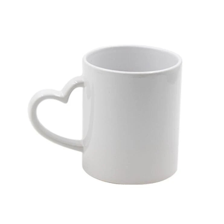 11 oz Ceramic Sublimation Blank Mug with Heart Handle for Promotions and Christmas Presents