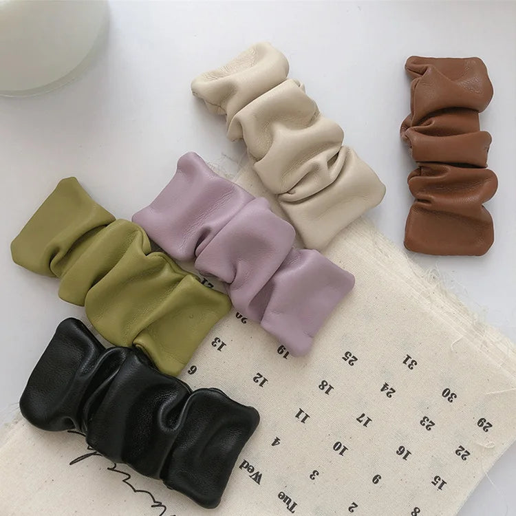 Hotsale Vintage Luxury Hairgrips Handmade Pleated Leather Hairpin Bangs Clip Geometric Hair Clip Hair Accessories for Girl